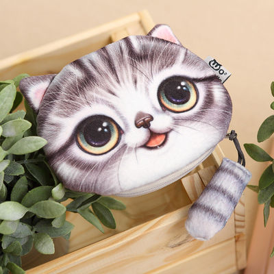 Customized Farbe Plush Make-up-Tasche mit 3D Katze Münze Handtasche und Tier Druck Schwanz Reißverschluss