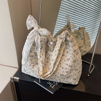 Einfache Mode Stroh und Spitze Schultertasche für Damen Große Kapazität Achselbeutel Tote