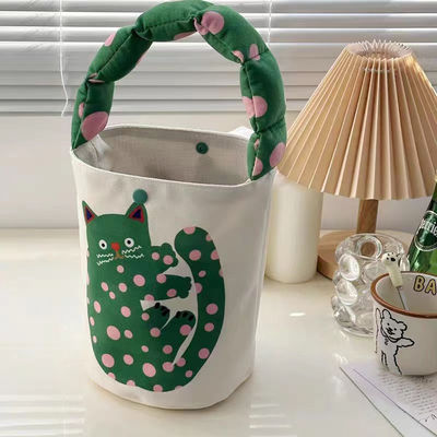 Mini-Cute-Eimer-Tasche Leinwand-Tote-Tasche Vorder Tasche und kundenspezifisches Design