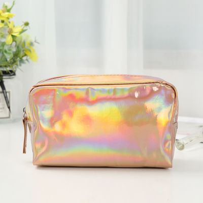 PU-Kosmetik-Tasche Custom Logo Holographische Silber Lila wasserdichte Reißverschluss Tasche Rose Gold Make-up-Tasche Mode