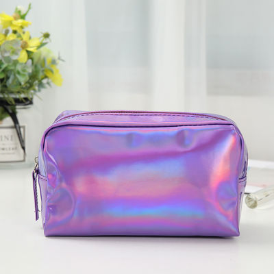PU-Kosmetik-Tasche Custom Logo Holographische Silber Lila wasserdichte Reißverschluss Tasche Rose Gold Make-up-Tasche Mode