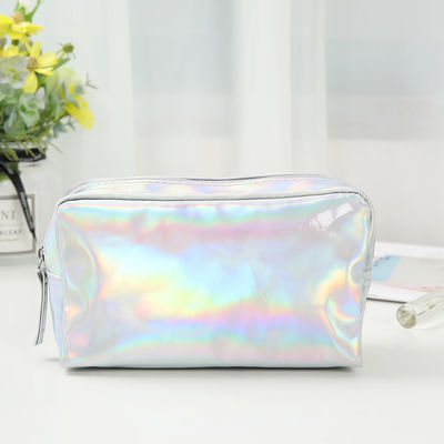 PU-Kosmetik-Tasche Custom Logo Holographische Silber Lila wasserdichte Reißverschluss Tasche Rose Gold Make-up-Tasche Mode