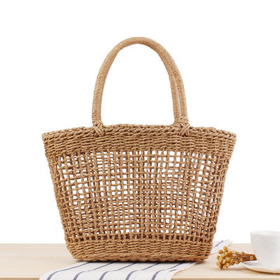 Sommerstrandhandtaschen Handgefertigte Stroh-Tote-Tasche Wicker Gewebtes Stricknetz Hohler Korb