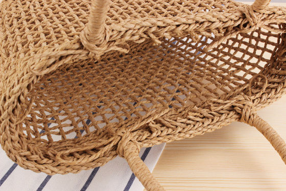 Sommerstrandhandtaschen Handgefertigte Stroh-Tote-Tasche Wicker Gewebtes Stricknetz Hohler Korb