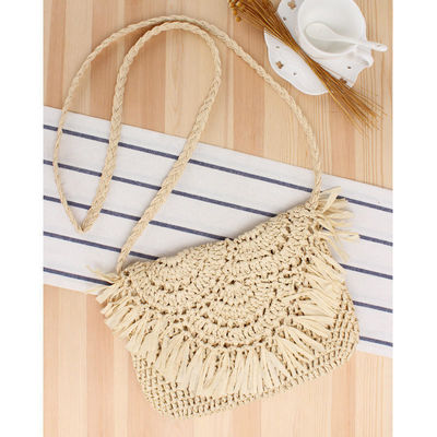 Handgefertigte Tassel Beach Bag Raffia Rattan Crossbody für Frauen Sommer Reise Urlaub