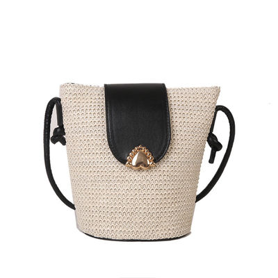 Sommer Designer Handgefertigte Runde Stroh Gewebte Strand-Eimer-Tasche für Damen Handtasche