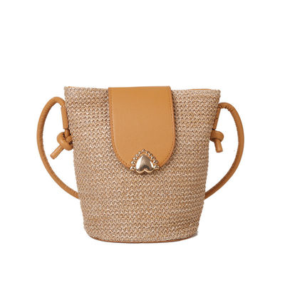 Sommer Designer Handgefertigte Runde Stroh Gewebte Strand-Eimer-Tasche für Damen Handtasche