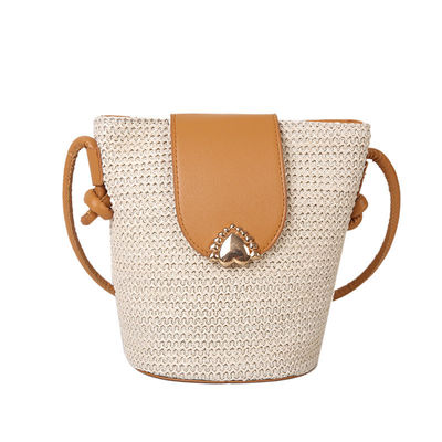 Sommer Designer Handgefertigte Runde Stroh Gewebte Strand-Eimer-Tasche für Damen Handtasche