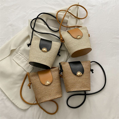 Sommer Designer Handgefertigte Runde Stroh Gewebte Strand-Eimer-Tasche für Damen Handtasche