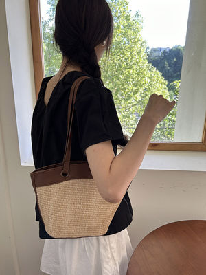 Gemüse-Korb Strohbeutel mit offenem Schließen Französisch Retro-Stil perfekt für Strandurlaub