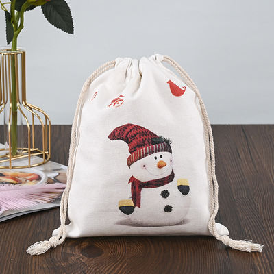 Persönliches Logo 2022 Weihnachtsschnur Taschen 100% Baumwolle Weihnachtsmann Strümpfe Süßigkeiten Nüsse Geschenkpackung