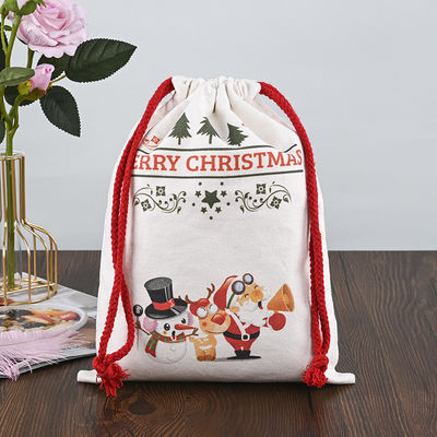 Persönliches Logo 2022 Weihnachtsschnur Taschen 100% Baumwolle Weihnachtsmann Strümpfe Süßigkeiten Nüsse Geschenkpackung