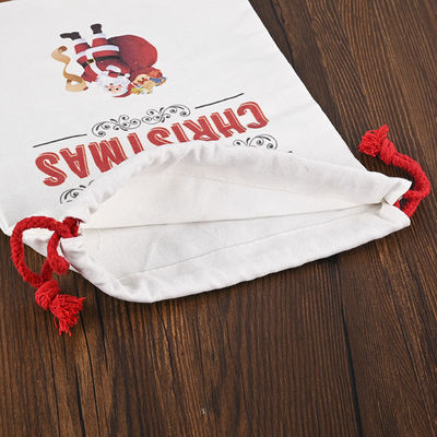 Persönliches Logo 2022 Weihnachtsschnur Taschen 100% Baumwolle Weihnachtsmann Strümpfe Süßigkeiten Nüsse Geschenkpackung