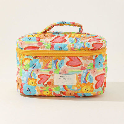 Florale Puffy Quilted Make-up-Tasche für das tägliche Leben Ins Reisen Student Tote Große Kapazität