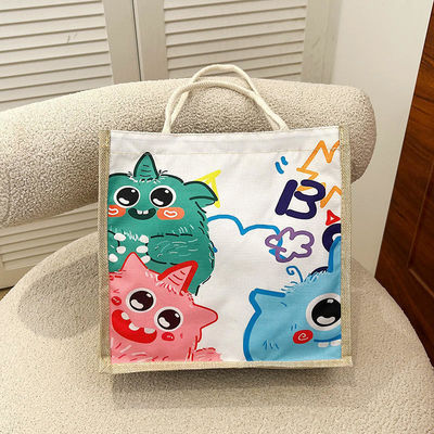 2024 Kinder-Custom-Cartoon-Schultertasche für den Strand Freizeitreisen Leinwand-Tote-Tasche