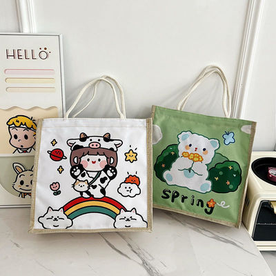2024 Kinder-Custom-Cartoon-Schultertasche für den Strand Freizeitreisen Leinwand-Tote-Tasche