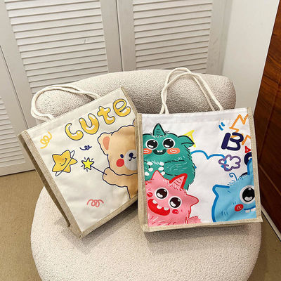 2024 Kinder-Custom-Cartoon-Schultertasche für den Strand Freizeitreisen Leinwand-Tote-Tasche
