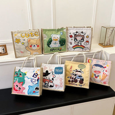 2024 Kinder-Custom-Cartoon-Schultertasche für den Strand Freizeitreisen Leinwand-Tote-Tasche