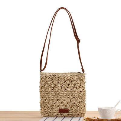 Sommer Beach Crossbody gestrickte Strohbeutel für Frauen mit Polyester Auskleidung und offenem Verschluss
