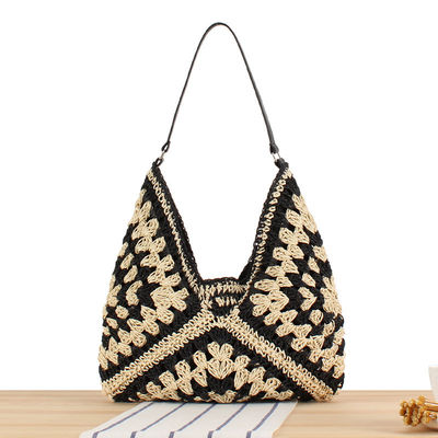 Umweltfreundliche Handgewebte Strandtasche für Frauen mit Hohl-Out-Blumengestaltung und PU-Lederband