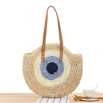 Sommer Halbrunde Ethnischer Stil Sattel Stroh Gewebter Strand Handgefertigter Rattan-Tasche für Unisex