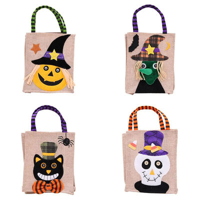 Schließung offen Wiederverwendbar Halloween Kürbis Hexe Skeleton Leinen Tasche für Süßigkeiten Sammlung