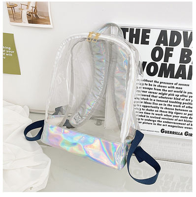 Stilvoller Transparenter PVC-Rücksack Damen-Jelly-Streifen-Stiche Regenbogen-Hologramm für täglich