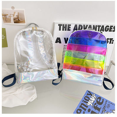 Stilvoller Transparenter PVC-Rücksack Damen-Jelly-Streifen-Stiche Regenbogen-Hologramm für täglich