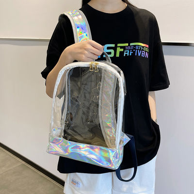 Stilvoller Transparenter PVC-Rücksack Damen-Jelly-Streifen-Stiche Regenbogen-Hologramm für täglich