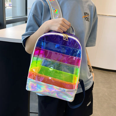 Stilvoller Transparenter PVC-Rücksack Damen-Jelly-Streifen-Stiche Regenbogen-Hologramm für täglich