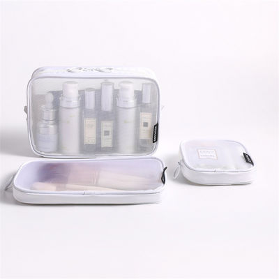 Massivmuster Typ Nylon-Gitter Toilettenartikel Make-up Kosmetik-Tasche Set mit benutzerdefinierten Buchstaben Logo