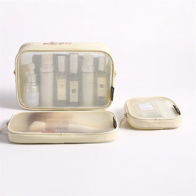 Massivmuster Typ Nylon-Gitter Toilettenartikel Make-up Kosmetik-Tasche Set mit benutzerdefinierten Buchstaben Logo
