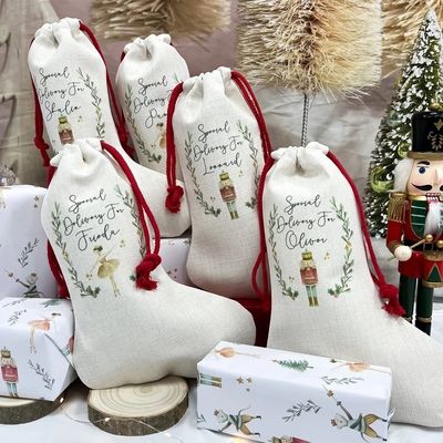 Sublimation Blanks Weihnachtsmannstücke Weihnachtsstrümpfe Schnürtasche mit Polyesterverkleidung