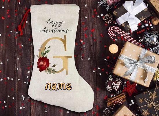 Sublimation Blanks Weihnachtsmannstücke Weihnachtsstrümpfe Schnürtasche mit Polyesterverkleidung