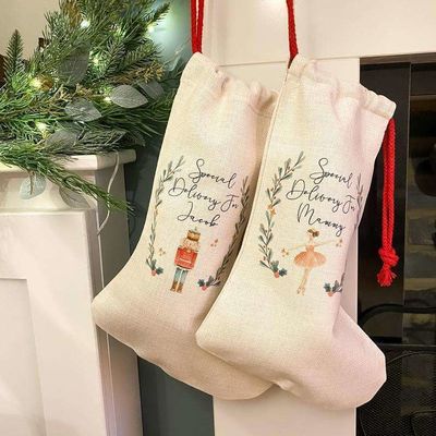 Sublimation Blanks Weihnachtsmannstücke Weihnachtsstrümpfe Schnürtasche mit Polyesterverkleidung