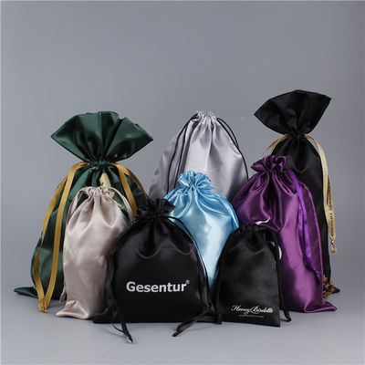 Custom Logo Satin Drawstring Tasche für Haar Perücke Lagerung und große Seiden Geschenkverpackung