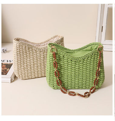 2024 Kleine frische lila Strohtasche Gewebte Handarbeit für das Seaside Resort Strand Feste Farbe