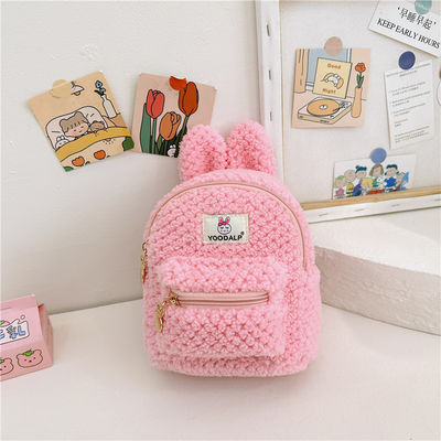 Pelziges Minnie Plush Kinder Schultasche für Kinder Kaninchen Rucksack rosa Zeichentrickfilm Mini Zipper Samt Rucksack