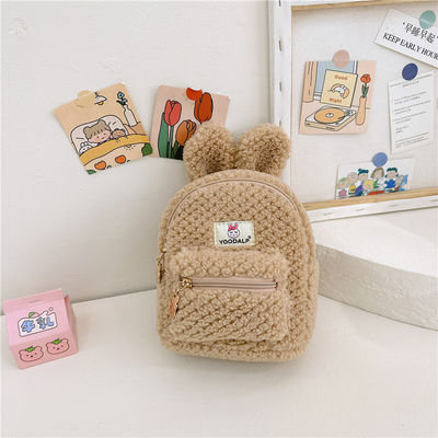 Pelziges Minnie Plush Kinder Schultasche für Kinder Kaninchen Rucksack rosa Zeichentrickfilm Mini Zipper Samt Rucksack