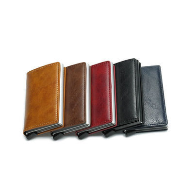 angepasst Farbe Pop Up PU Leder Metall Brieftasche Blockierung automatische Aluminium Kreditkartenhalter angepasst