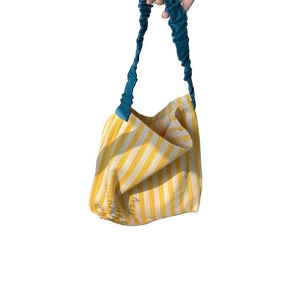 Sommer-Must-Have-Zwei-Handle-Leinwand-Schultertasche mit auffälligen Kontraststreifen