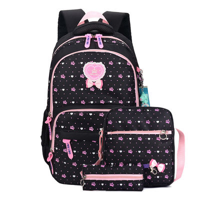 3 Stück Set Grundschüler Mädchen Rucksack Schultasche mit Nylon Cartoon Muster