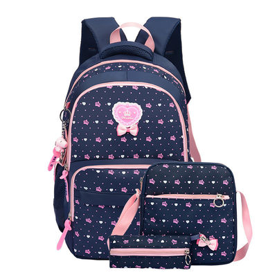 3 Stück Set Grundschüler Mädchen Rucksack Schultasche mit Nylon Cartoon Muster