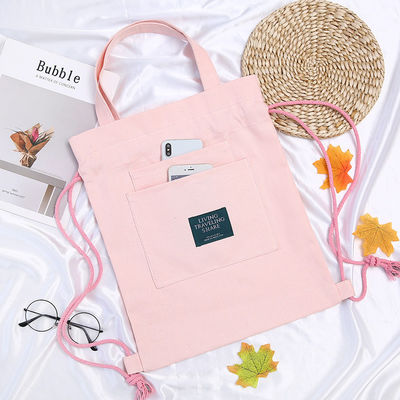 Student Tutorial Handtasche benutzerdefiniertes Logo Leinwand Rucksack mit Schließgurt und Doppel-