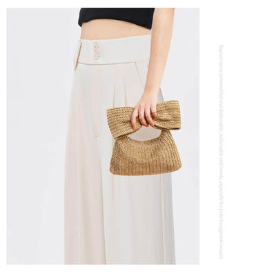 Einkaufstüte für Frauen Bogen Stroh gewebter Strand Raffia Kupplung Handtasche Casual Tote