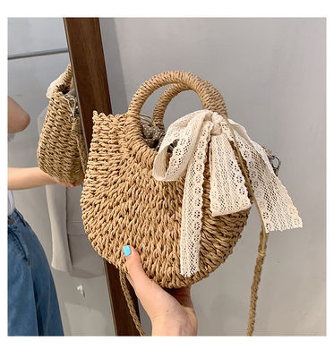 Öffnen Sie Schließung angepasste Tote-Tasche für den Sommer Strand Rattan Schulterkorb Strohbeutel