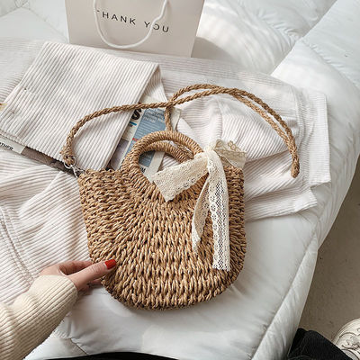 Öffnen Sie Schließung angepasste Tote-Tasche für den Sommer Strand Rattan Schulterkorb Strohbeutel