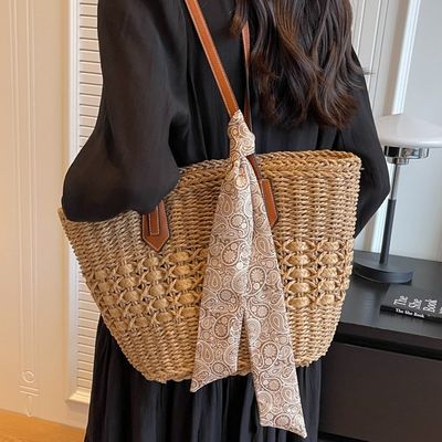 2024 Fashion Frauen Strohstrandtasche kundenspezifische Tote-Tasche mit Strohmaterial
