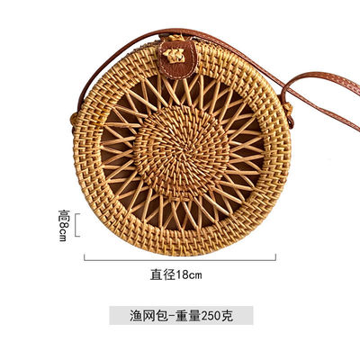 Unisex rundes Strohstrand Vintage handgewebter Kreis Urlaub Portable Schultertasche