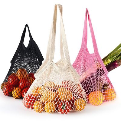 Langgriffige Tasche für den Einkauf von Obst und Gemüse aus wiederverwendbarer Bio-Baumwolle